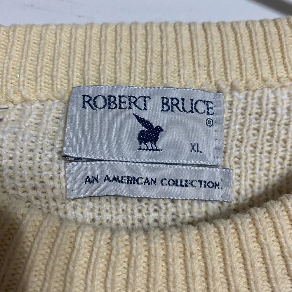 Robert Bruce Vintage Mens‎ XL Sweater Yellow Cream Geometric Textured Knit 2331